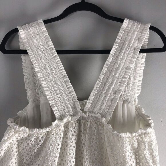 Everlane Size‎ Medium White Eyelet Dress Sleeveless Smocked Shift Sleeveless - Picture 14 of 16